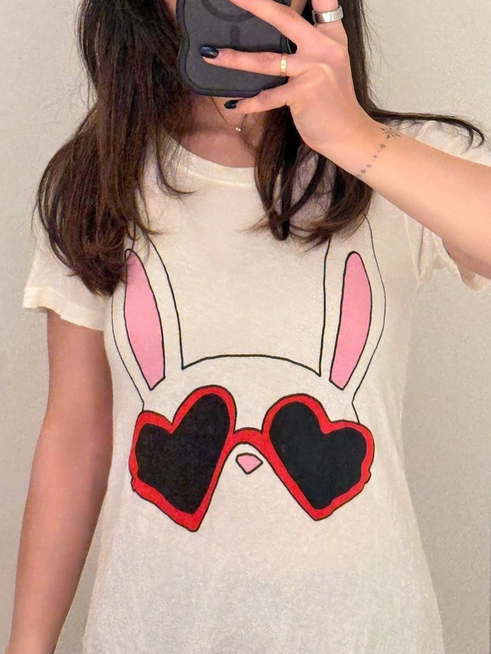 Wildfox Bunny Heart Graphic Tee Cream XS